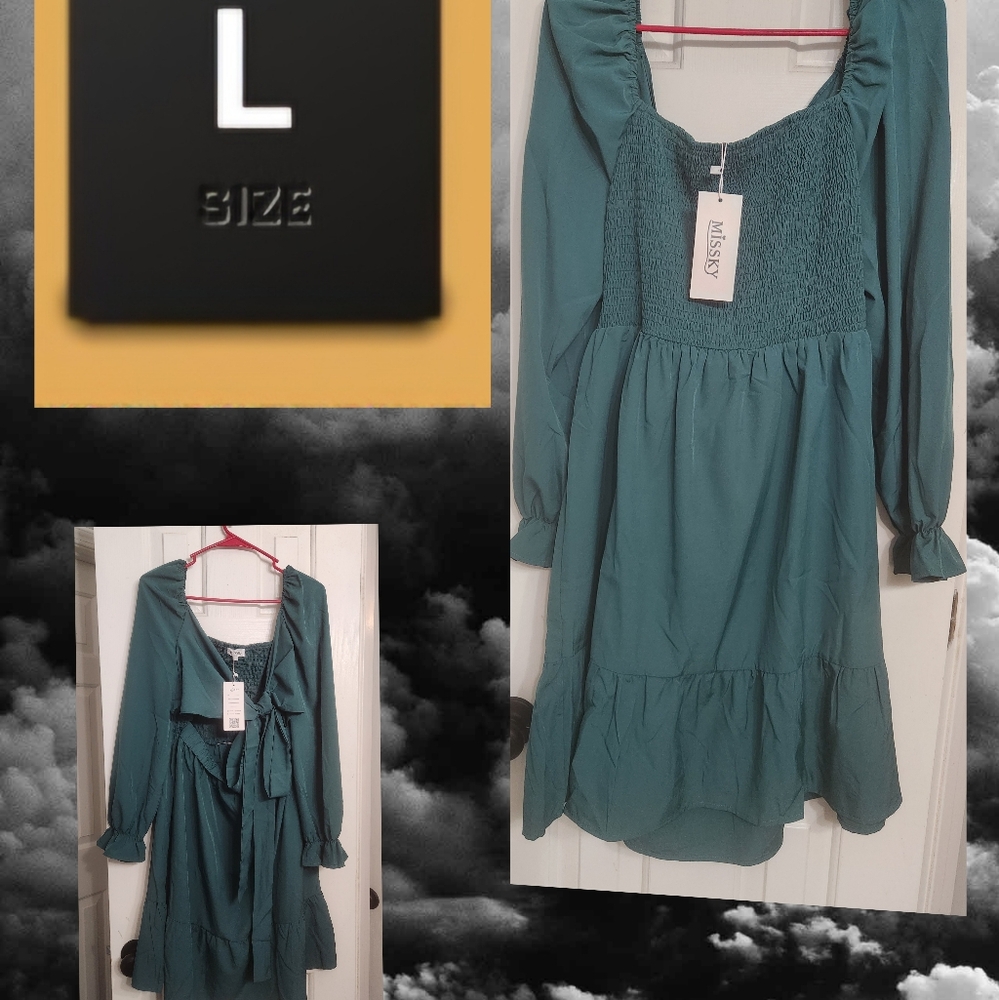 Green front tie dress